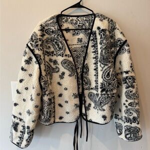 SHEIN Monochrome Paisley Sherpa Jacket
